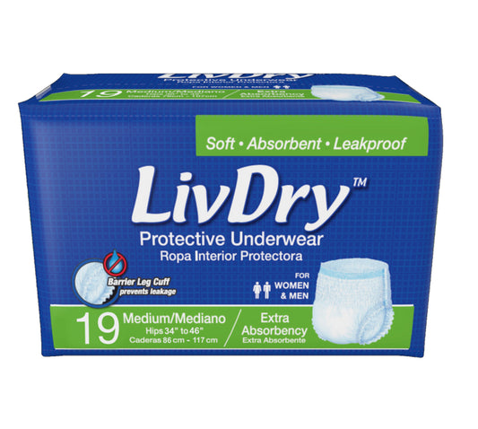 LivDry Adult Incontinence Underwear Absorbency case Medium pack 19 set of 4